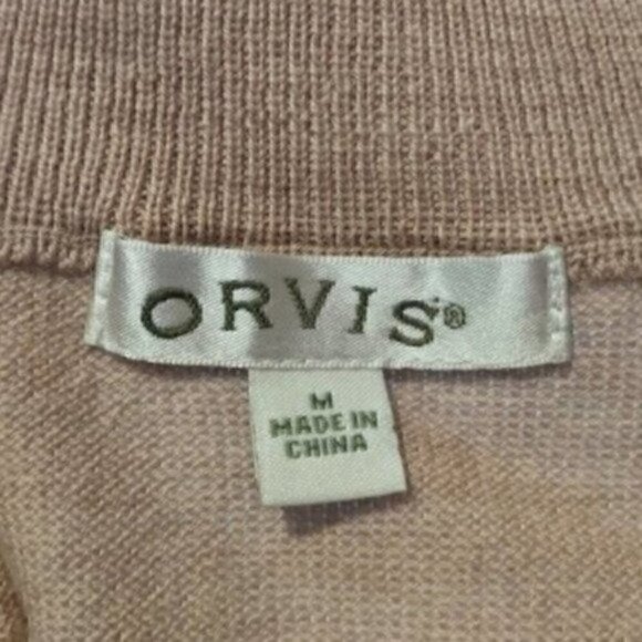 Orvis Men Sweater Medium 100% Merino Wool 1/4 Zip Tan Pullover Cable Knit Soft - Picture 5 of 9